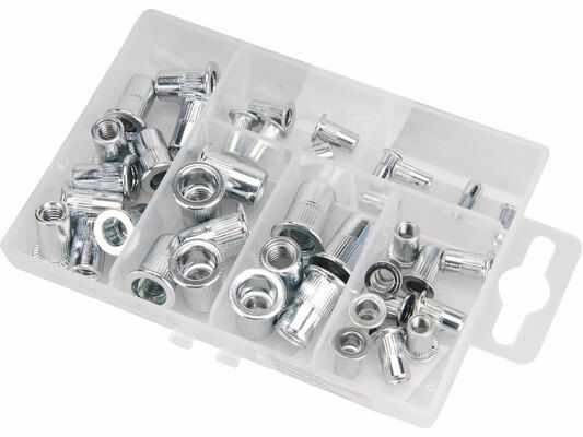 Matice nýtovací, sada 40ks, M3-M8, ocelové pozinkované, ocel FORTUM