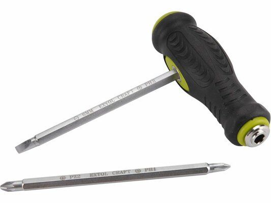 Šroubovák s T-rukojetí a 2 oboustrannými 1/4" hroty, délka hrotů 130mm EXTOL-CRAFT