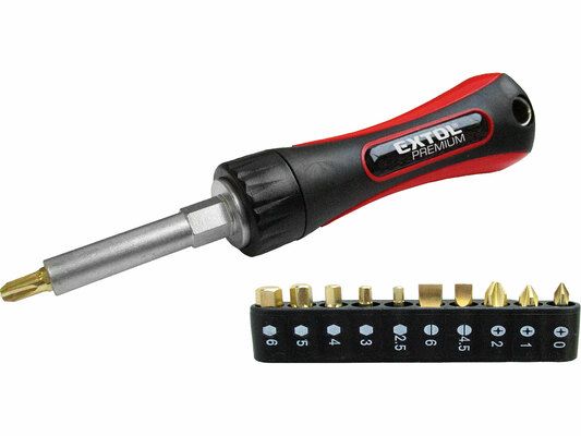 Šroubovák ráčnový s hroty, sada 11ks, CrV EXTOL-PREMIUM
