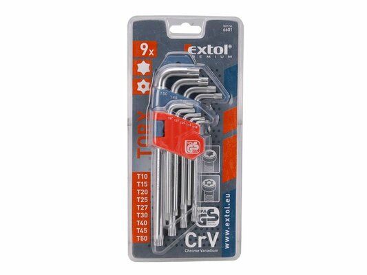 L-klíče TORX, sada 9ks, T 10-15-20-25-27-30-40-45-50 EXTOL-PREMIUM