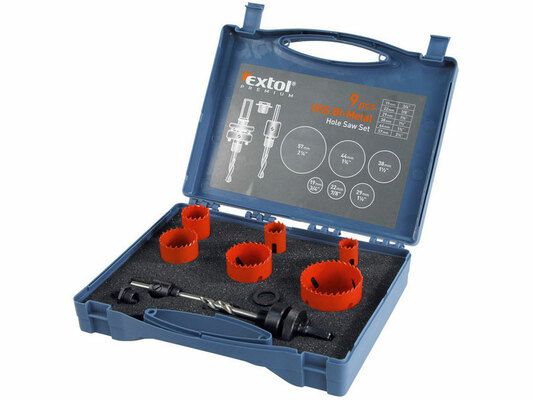 Vrtáky korunkové, instalatérská, sada 9ks, HSS/Bi-metal EXTOL-PREMIUM