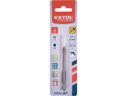 Vrták na sklo a keramiku karbidový, O 6mm EXTOL-PREMIUM
