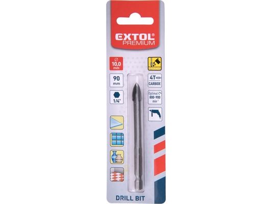 Vrták na sklo a keramiku karbidový, O 10mm EXTOL-PREMIUM