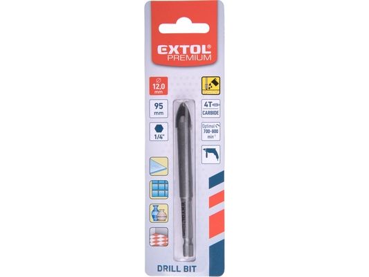 Vrták na sklo a keramiku karbidový, O 12mm EXTOL-PREMIUM