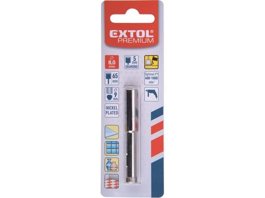 Korunka vykružovací diamantová na sklo a keramiku, O 8mm EXTOL-PREMIUM