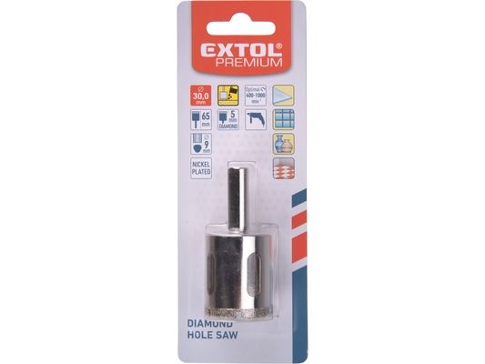 Korunka vykružovací diamantová na sklo a keramiku, O 30mm EXTOL-PREMIUM