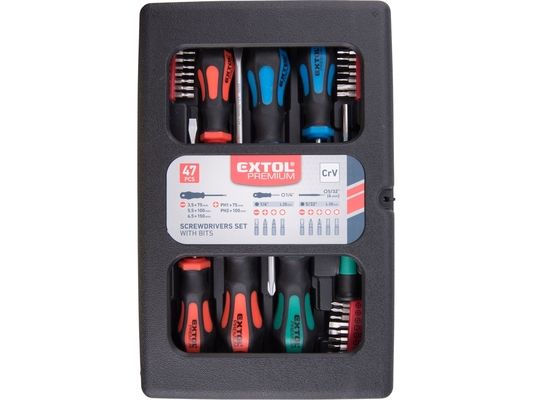 Šroubováky a hroty sada 47ks , 1/4" hroty a 4mm mini hroty, CrV EXTOL-PREMIUM