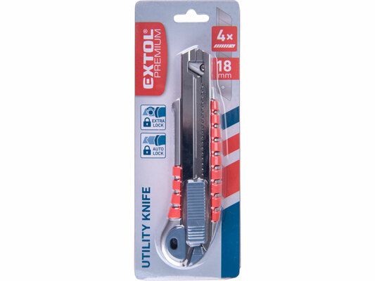 Nůž ulamovací s kovovou výstuhou a zásobníkem, 18mm Auto-lock EXTOL-PREMIUM