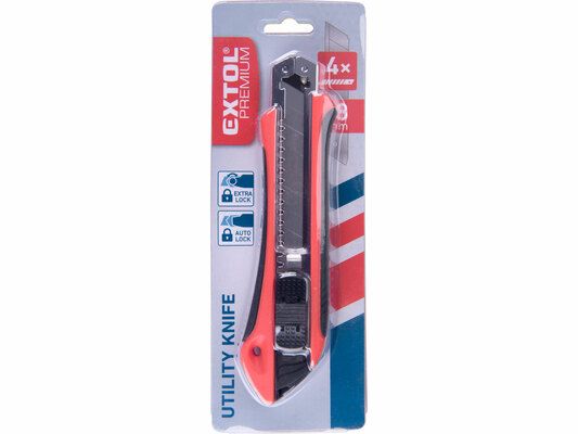 Nůž ulamovací s kovovou výstuhou a zásobníkem, 18mm Auto-lock EXTOL-PREMIUM
