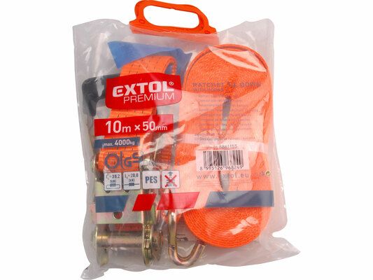 Pás upínací ráčnový s háky, 10m x 50mm, max. 4000kg, PES EXTOL-PREMIUM