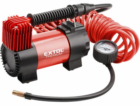 Kompresor auto 12V v tašce s příslušenstvím, celokovové tělo, 12v, CC 160 EXTOL-PREMIUM