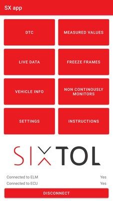 Autodiagnostika SX1 bluetooth černá, Android (zdarma SX OBD aplikace) ELM 327 SIXTOL