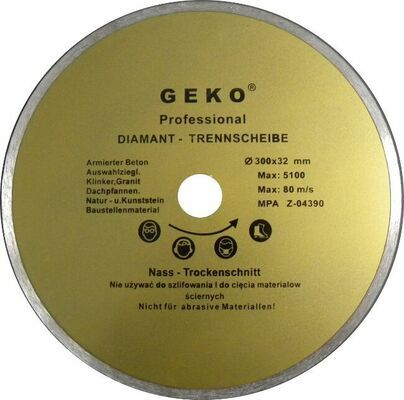 Kotouč diamantový řezný celoobvodový, 300x8x32mm GEKO