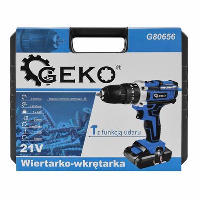 Vrtačka/ šroubovák s funkcí příklepu 21V 2x 2ah baterie GEKO