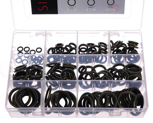 Sada těsnicích kroužků z NBR a oceli MECHANIC RING SET 3, M6–M24, 180 ks SIXTOL