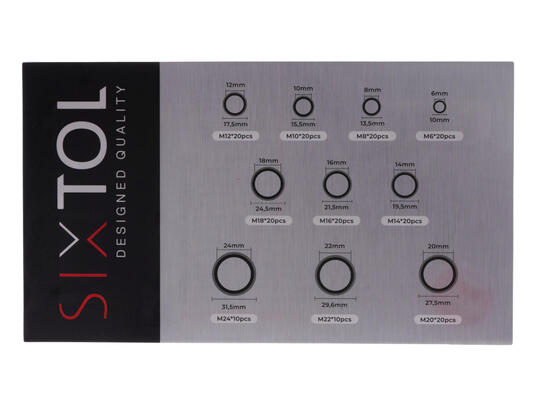 Sada těsnicích kroužků z NBR a oceli MECHANIC RING SET 3, M6–M24, 180 ks SIXTOL