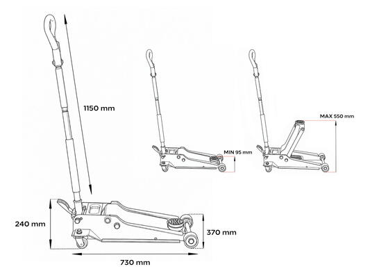 Pojízdný hydraulický zvedák heavy-duty 4T nízkoprofilový, s pedálem SX JACK PEDAL 4T BLACK SIXTOL