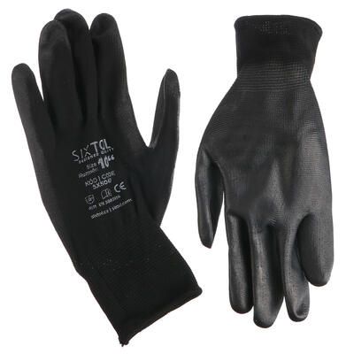Rukavice pracovní z polyesteru polomáčené v polyuretanu GLOVE PE-PU 10, černé, velikost 10 SIXTOL