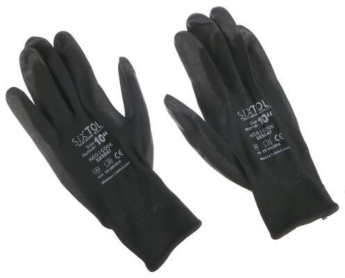 Rukavice pracovní z polyesteru polomáčené v polyuretanu GLOVE PE-PU 10, černé, velikost 10 SIXTOL