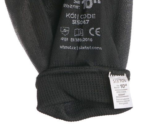 Rukavice pracovní z polyesteru polomáčené v polyuretanu GLOVE PE-PU 10, černé, velikost 10 SIXTOL