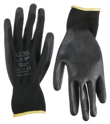 Rukavice pracovní z polyesteru polomáčené v polyuretanu GLOVE PE-PU 11, černé, velikost 11 SIXTOL