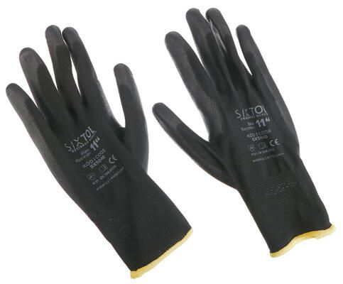 Rukavice pracovní z polyesteru polomáčené v polyuretanu GLOVE PE-PU 11, černé, velikost 11 SIXTOL
