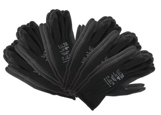 Rukavice pracovní z polyesteru polomáčené v PU GLOVE PE-PU 10, černé, vel 10", 6 párů SIXTOL