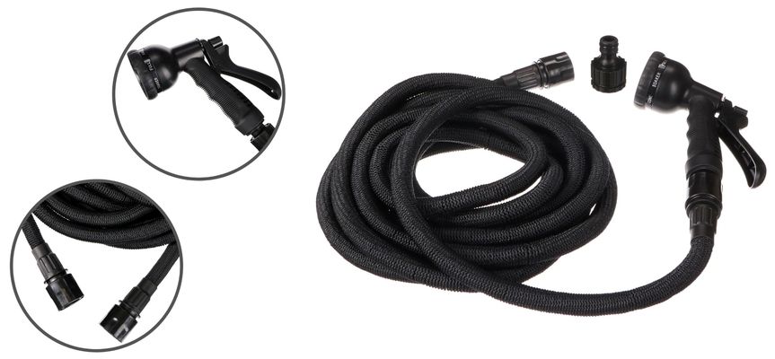 Smršťovací zahradní hadice FLEXI 1, 5-15m, 1/2", 3vrstvý latex, černá + stříkací pistole SIXTOL