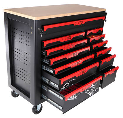 Dílenský vozík s nářadím MECHANIC TROLLEY TITAN 1559, 13 šuplíků, 1559 ks nářadí SIXTOL