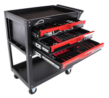 Dílenský vozík s nářadím MECHANIC TROLLEY JASON 94, 3 šuplíky, 1 police. 94 ks nářadí SIXTOL
