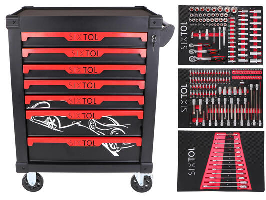 Dílenský vozík na nářadí MECHANIC TROLLEY KEVIN 195, 7 šuplíků, 195 ks nářadí SIXTOL
