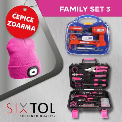 SET 3 Sada nářadí HOME PINK 88 + Dětské nářadí KIDS 12 + Čepice s čelovkou B-HAT, růžová SIXTOL