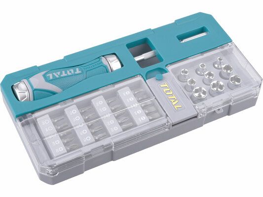 Šroubovák ráčnový s ořechy a hroty, sada 33ks, industrial TOTAL-TOOLS
