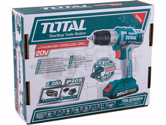 Vrtací šroubovák aku,1x2000mAh, 20V Li-ion, nabíječka 2h TOTAL-TOOLS