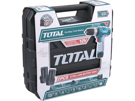 Vrtací šroubovák aku s příklepem, 2x1500mAh, 12V Li-Ion, TOTAL-TOOLS