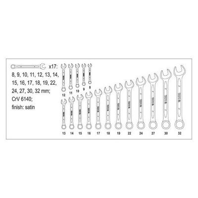 Sada klíčů očkoplochých, 17ks, 8 - 32 mm YATO