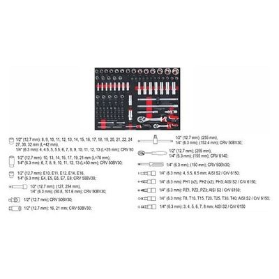 Pojízdná dílenská skříňka s nářadím, 211ks, 7 zásuvek YATO