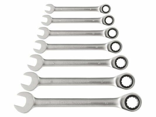 Klíče ráčnové očkoploché, sada 7ks, 8-19mm, ráčna 72 zubů, CrV EXTOL-PREMIUM