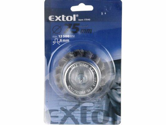 Kartáč hrnkový copánkový, O 75mm, vlnitý drát S 0,5mm, stopka 6mm EXTOL-CRAFT