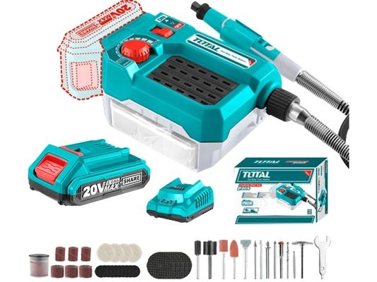 Bruska přímá AKU, 20V Li-ion, 2000mAh, s baterií a nabíječkou TOTAL-TOOLS