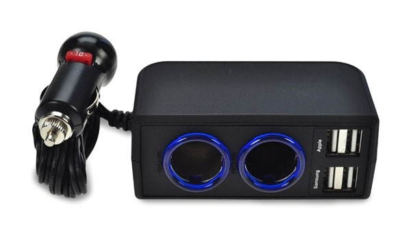 USB nabíjecí autoadaptér 4x USB, 6000mA max., DC 12/24V, černý SOLIGHT DC32