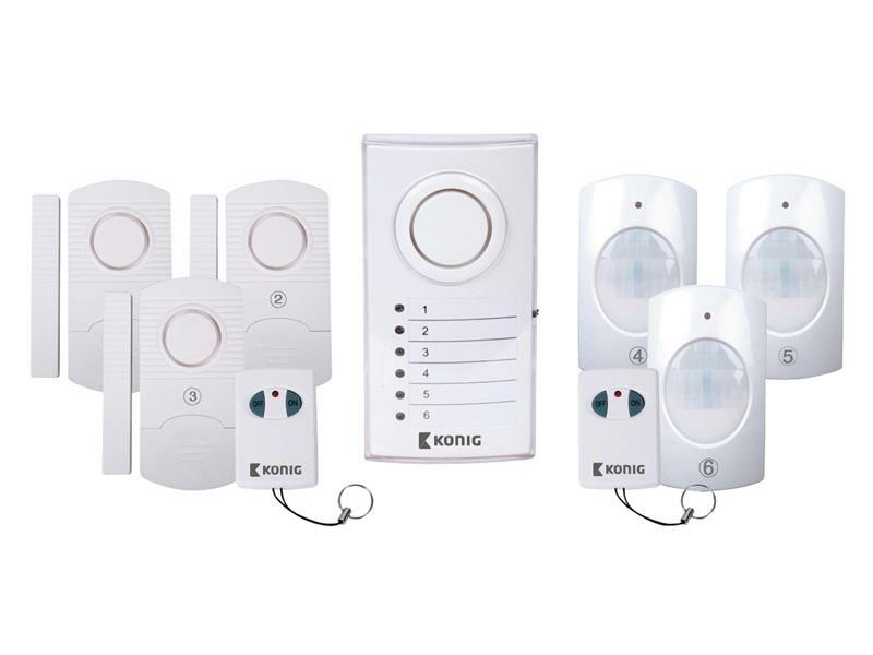 Alarm bezdrátový 3x PIR, 3x dveřní/okenní čidlo KÖNIG SAS-ALARM120